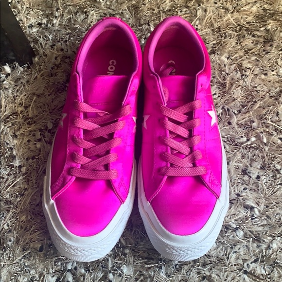 Converse magenta hot pink one star satin sneakers - Picture 4 of 9